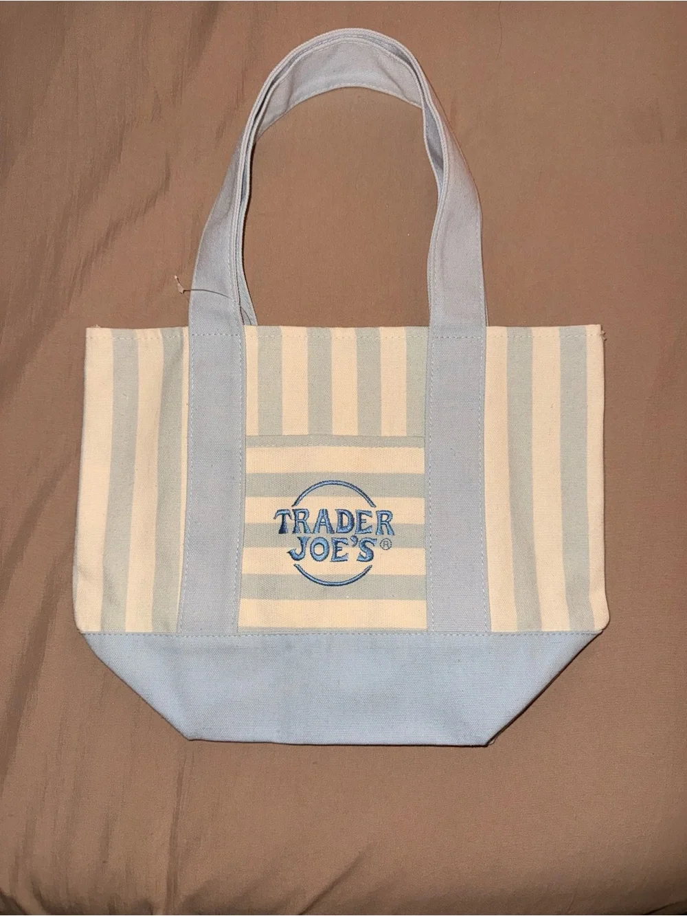 Trader Joe’s Light Blue & Cream Striped Canvas Tote Bag